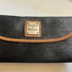 Dooney & Bourke Black Textured Leather Wallet with Brown Trim VINTAGE